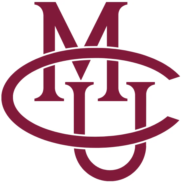 Maroon logo with stylized letters “M” above “U” encircled by oval, representing Marymount University.